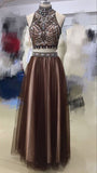 Lovely Two Pieces Colorful Beading A-line Long Handmade Prom Dress K702
