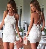 Tight Sheath Mini Party Dress White Lace Short Homecoming Dress OK461