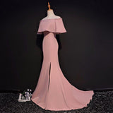 Elegant Trumpet Mermaid Off-the-shoulder Floor Length Pink Prom Dresses With Slit OK631