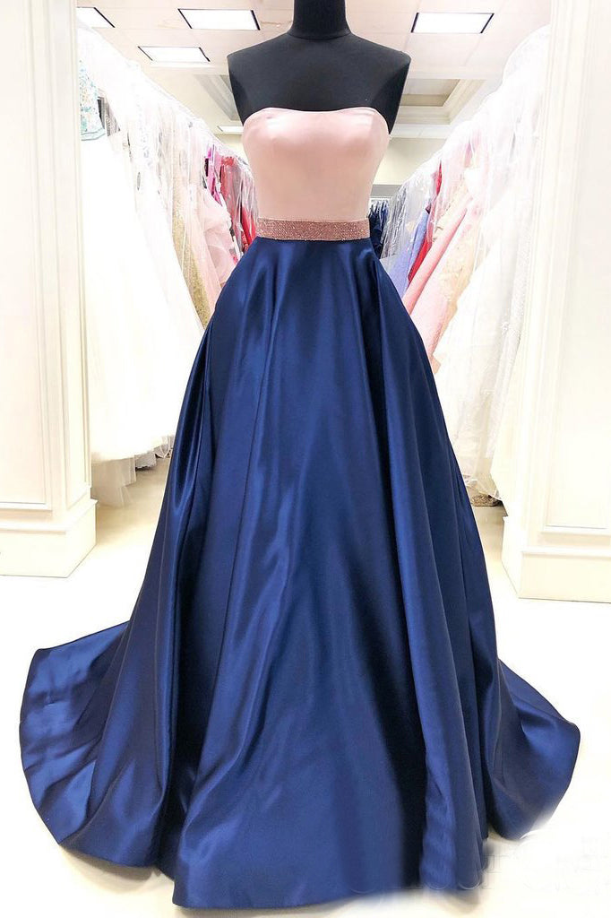 Simple Royal Blue Satin A-line Long Prom Dress with Pockets OKS81