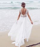 Sexy Beading A Line Chiffon V-neck Long Beach/Coast Wedding Dress,Summer Wedding Gown OK267