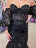 Black Lace Mermaid Long Prom Dresses,  Formal Evening Dresses OK2002