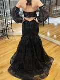 Black Lace Mermaid Long Prom Dresses,  Formal Evening Dresses OK2002