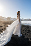 A Line Chiffon Long Beach Wedding Dress Boho Bridal Gown OK1565