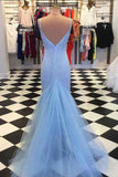 Blue Dazzling Beading Sheath Prom Dress Elegant Long Formal Graduation Dress OKX34