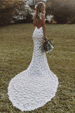 Mermaid Lace Beach Wedding Dresses Backless Slit Sexy Bohemian Bridal Gowns OKV12