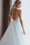 Lace Appliques Spaghetti Straps A-line Boho Wedding Dress Beach Bridal Gown OKV38