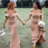Off The Shoulder  Mermaid Bridesmaid Dresses With Lace Up Back Simple Bridesmaid Gowns OK1837
