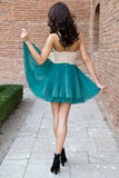 Elegant V-Neck A-line Green Short Homecoming Dresses Prom Dresses OKN35