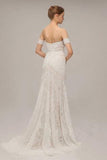 Charming Ivory Lace Mermaid Beach Wedding Dress Sweetheart Boho Bridal Dresses OKN95
