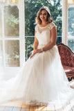 Classic Tulle Plus Size Beaded Wedding Dress Lace Applique A-line Bridal Dress OKW28