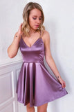Purple Short Prom Dress A-line Satin Homecoming Dress Graduation Evening Dress OKY22