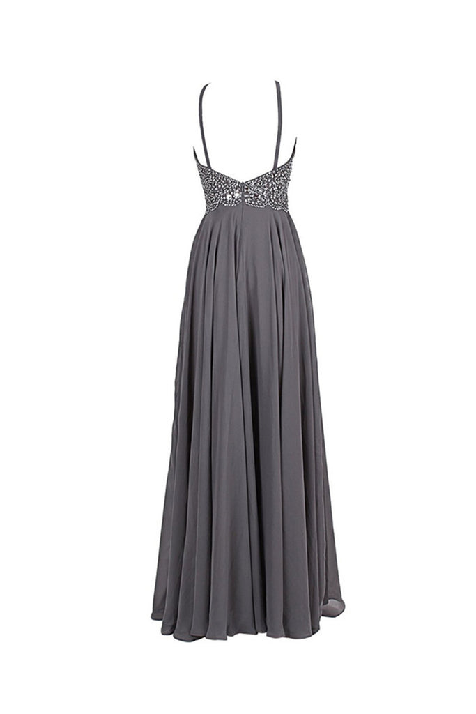 Top Selling Gray Chiffon Backless Cheap Long Evening Prom Dresses ED0651