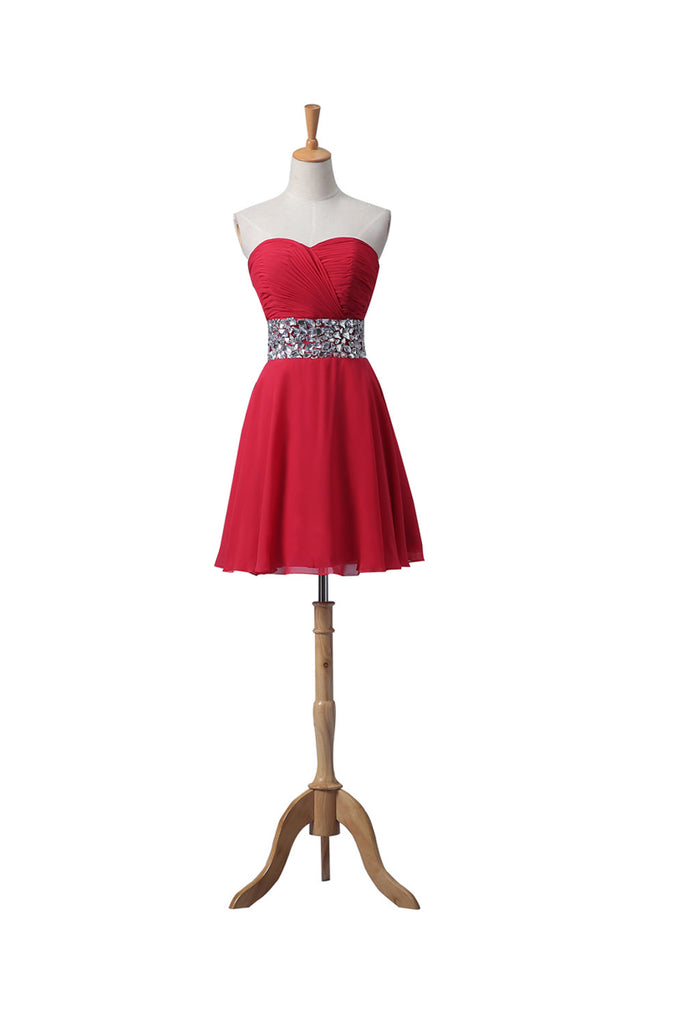 Sweetheart Red Chiffon Beaded Short Prom Homecoming Dresses ED0667