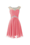 Cap Sleeves Beaded Pink Short Prom Homecoming Dresses ED0672