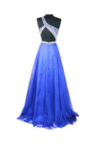 Royal Blue Beaded One Shoulder Long Prom Dresses ED0676