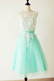 Emerald Lace Cap Sleeves Backless Homecoming Cocktail Dresses ED0678
