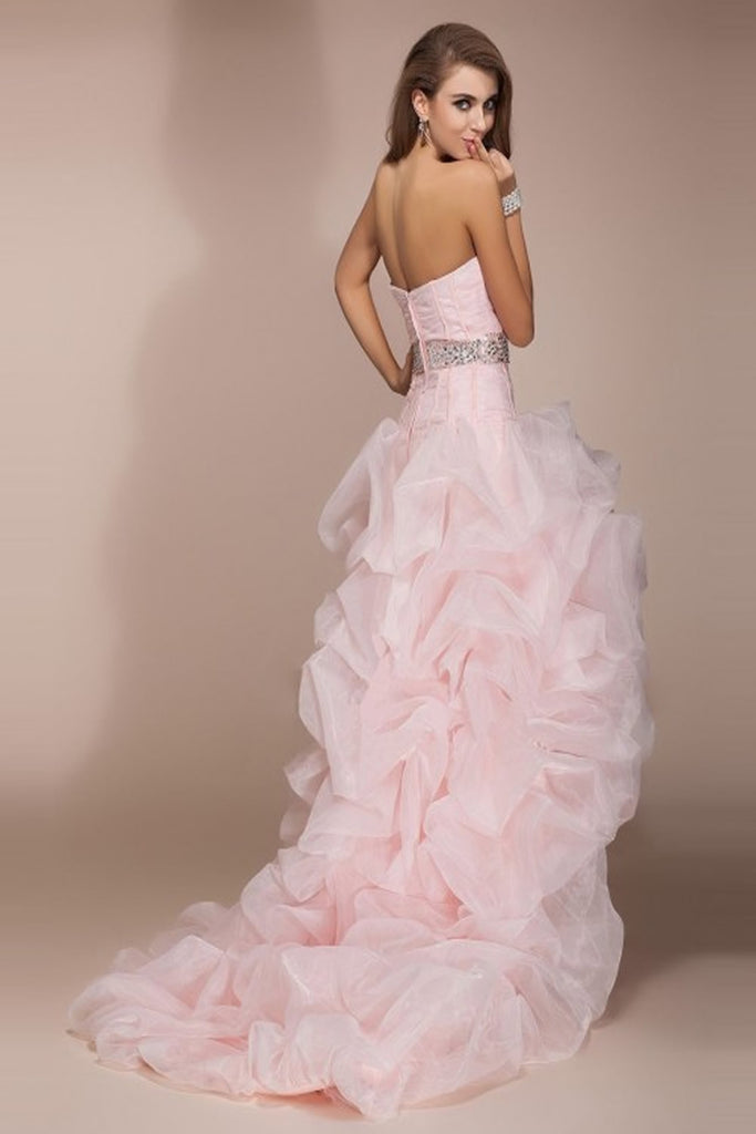 Pink Backless Beaded High-Low Prom Dress ED0704