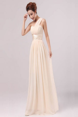 Pearl Pink Chiffon One Shoulder Empire Long Prom Dress ED0710