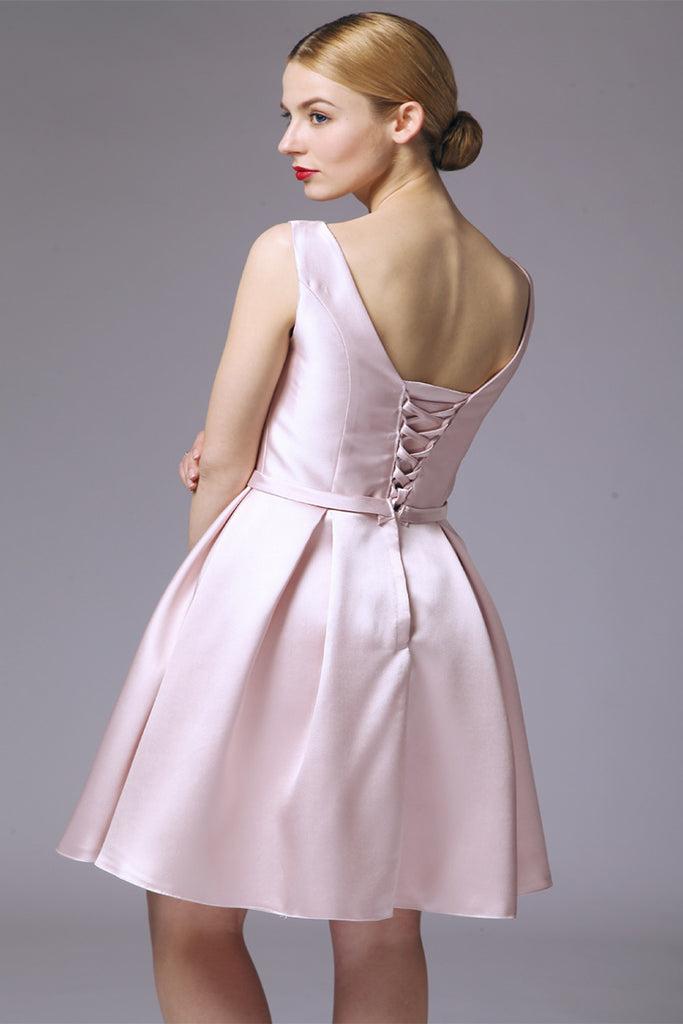 Simple Satin Lace Backless Homecoming Dress ED0720