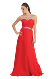 Modest Red Chiffon Beaded Open Back Prom Party Dress ED0723