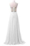 White Chiffon Sweetheart Beaded Long Prom Evening Dresses