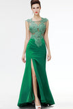 Green Lace Beaded See Through Mermaid Sexy Prom Dress ED0850