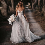 Shiny Glitter Vintage Wedding Dress A-line Sweetheart Elegant Bride Dress OKW94
