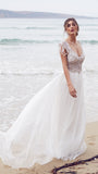 new Beading A Line Round Neck Sexy Long Beach/Coast Wedding Dress OK266