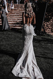 Elegant Mermaid Sleeveless Spaghetti Straps Lace Wedding Dresses OK1887