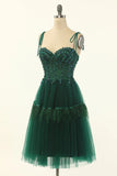 Green Sweetheart Tie-Strap A-Line Tulle Short Homecoming Dress OK1848