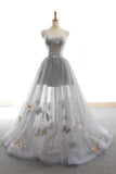 Grey Sweet Star Maxi Tulle A-line Lace Up Prom Dress OKU58