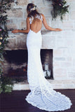 Mermaid Lace Beach Wedding Dresses Backless Slit Sexy Bohemian Bridal Gowns OKV12
