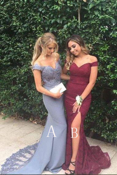 Sexy Mermaid Off the Shoulder Long Prom Dresses With Lace OK685