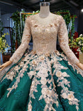 Long Sleeve Ball Gown Wedding Dress Appliques Beading Quinceanera Dress OKR12