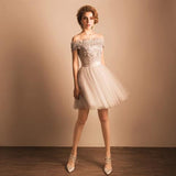 new Off-the-shoulder Lace Tulle Short Beaded Homecoming/Prom Dresses,Graduation Party Dress OK323