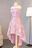 new Homecoming Dress Beautiful Pink Lace Asymmetrical Short Prom Dresses Party Dress OK361