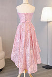 new Homecoming Dress Beautiful Pink Lace Asymmetrical Short Prom Dresses Party Dress OK361