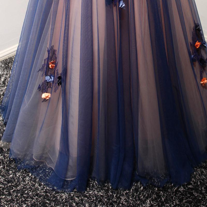 Beautiful V-neck Floor-length A Line Long Prom Dresses With Flowers OK583