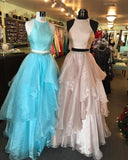 New Two Piece A-line Floor-length Long Puffy Prom Dresses With Ruffles OK881
