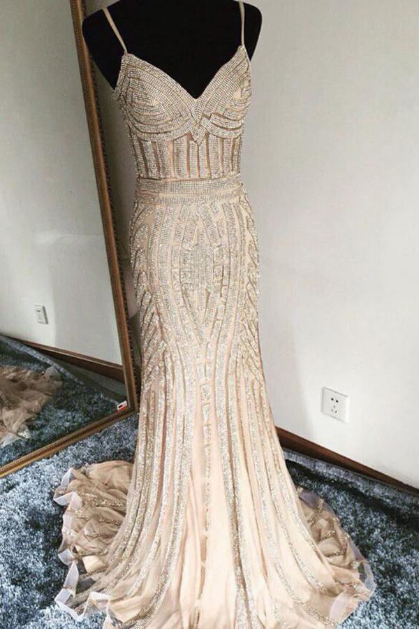 Luxurious Prom Dresses,Trumpet Prom Gown,Long Prom Dress,Beading Prom Dress