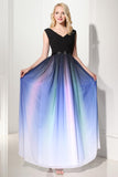 Elegant Gradient Chiffon V-neck Long Back Up Lace Prom Dresses K120