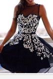 Hot Selling Black Simple Cheap Short Homecoming Dresses With White Lace K131
