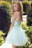 new Cute Short Beaded Sparkly Mint Cap Sleeves Homecoming Dress K135