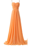 Spaghetti Straps Long Orange Chiffon Beading Prom Dress K167