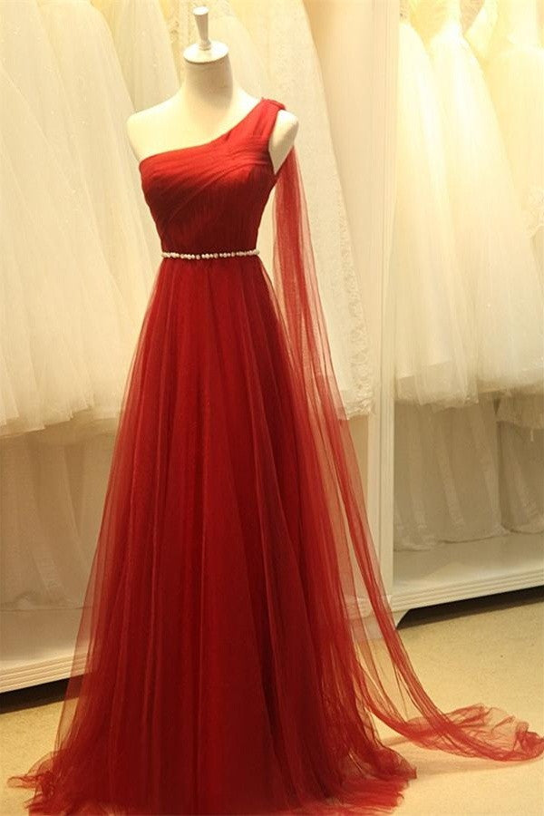 Real Beautiful Long One Shoulder High Low Tulle Prom Dress K173