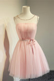 Cute Simple Pink Short High Low Tulle Homecoming Dress For Teens K176