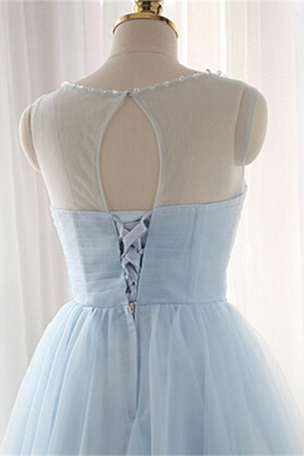 Charming Baby Blue Simple Tulle Beaded Short Homecoming Dress K203