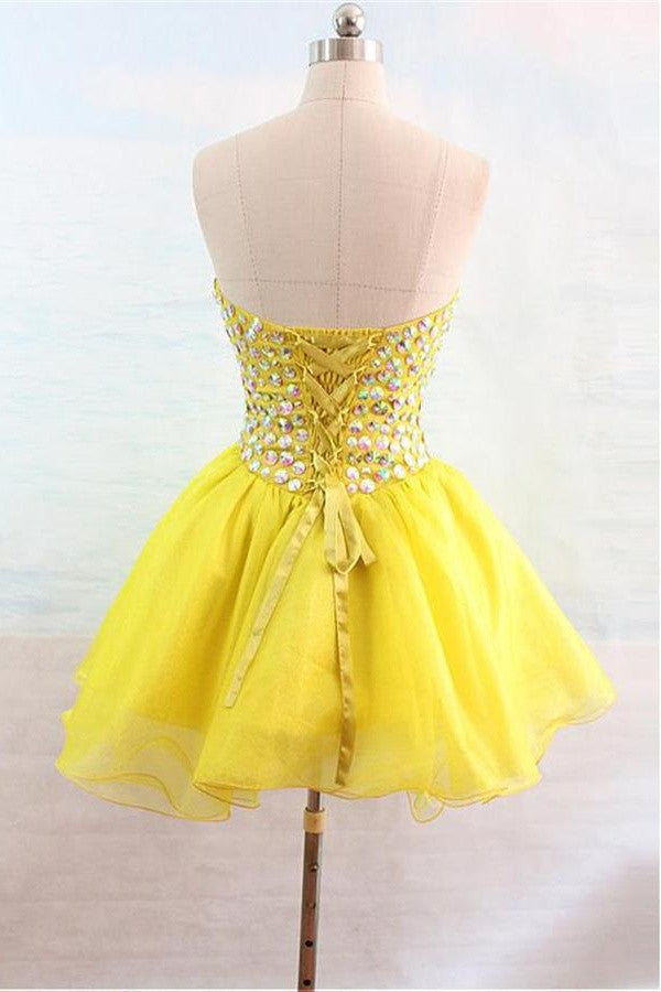 Sweetheart Beaded Yellow Short Handmade Cute Homecoming Dress K206