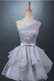 Real Cute One Shoulder Short Gray Homecoming Dress For Teens K211
